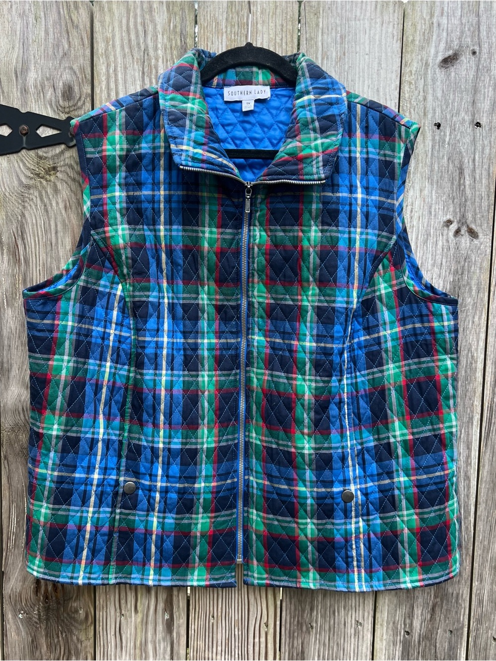 SOUTHERN LADY Blue plaid Tartan quilted vest Women’s 1X